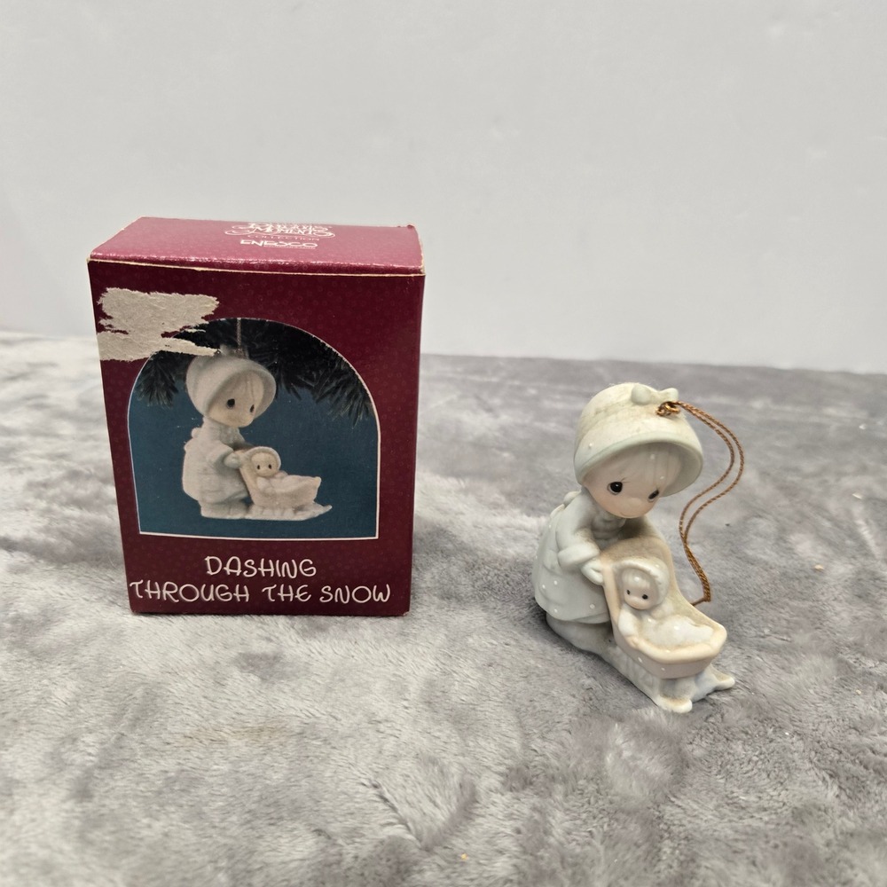 Precious Moments Dashing Through the Snow Ornament 521574 Girl Sled 1990 Enesco